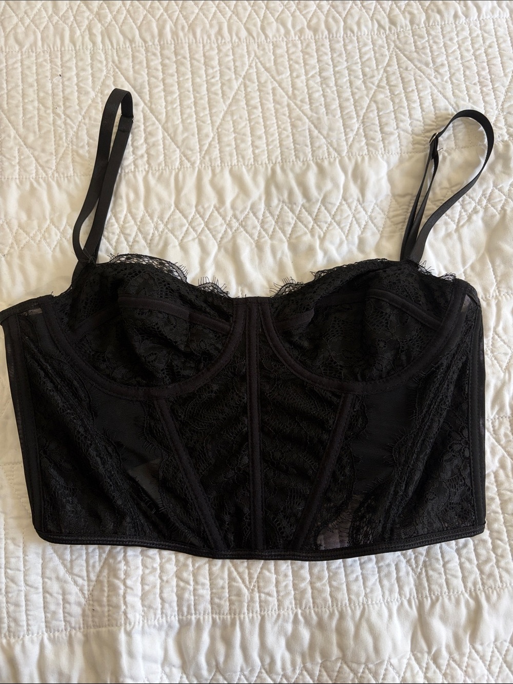 Black Lace Longline Bustier Crop Top - Women Intimates